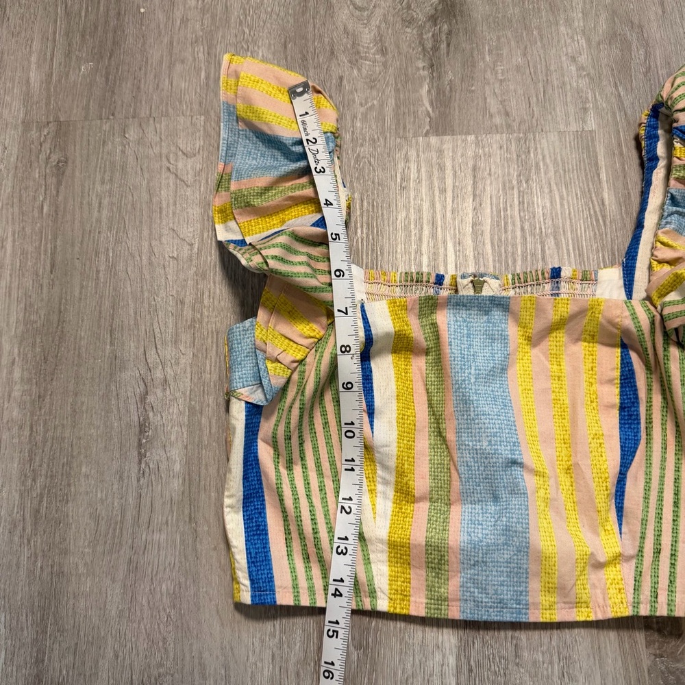 Cara Cara Women's Yellow Cotton Darby Striped Crop Top Size XS Preppy Festival - Picture 7 of 8